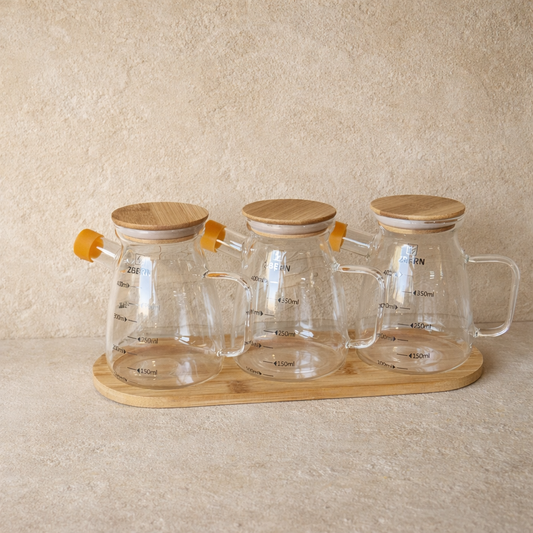 ZBERN Bambu Standlı 3 Lü Yağdanlık Seti