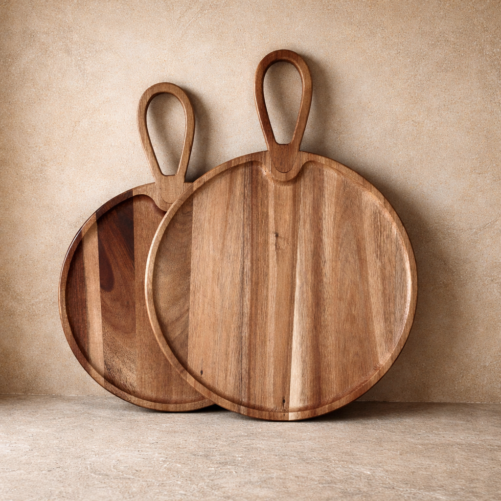 Milanny Akasya Ağacı Tutmalı Yuvarlak Sunumluk İki Boy 28 cm, 24 cm KOD:147-146