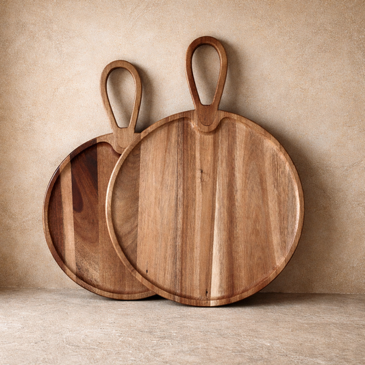 Milanny Akasya Ağacı Tutmalı Yuvarlak Sunumluk İki Boy 28 cm, 24 cm KOD:147-146