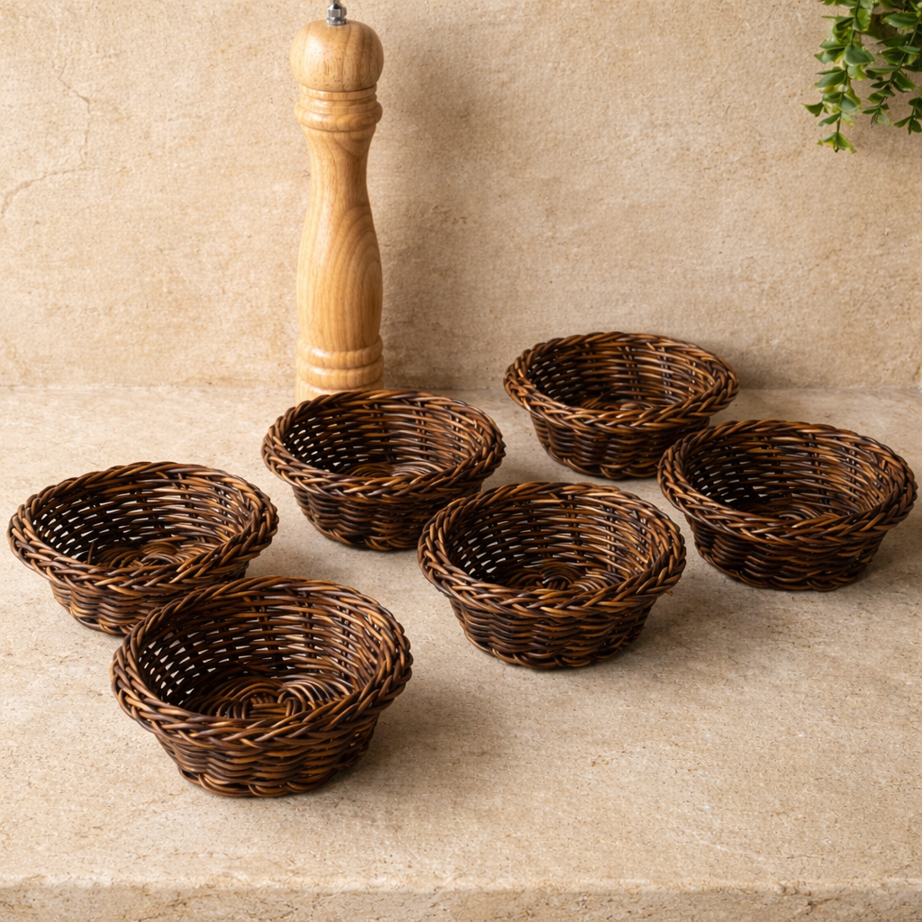 Sevally Rattan 6 Adet Çerezlik Sunumluk Seti Kahve Rengi KOD:71282