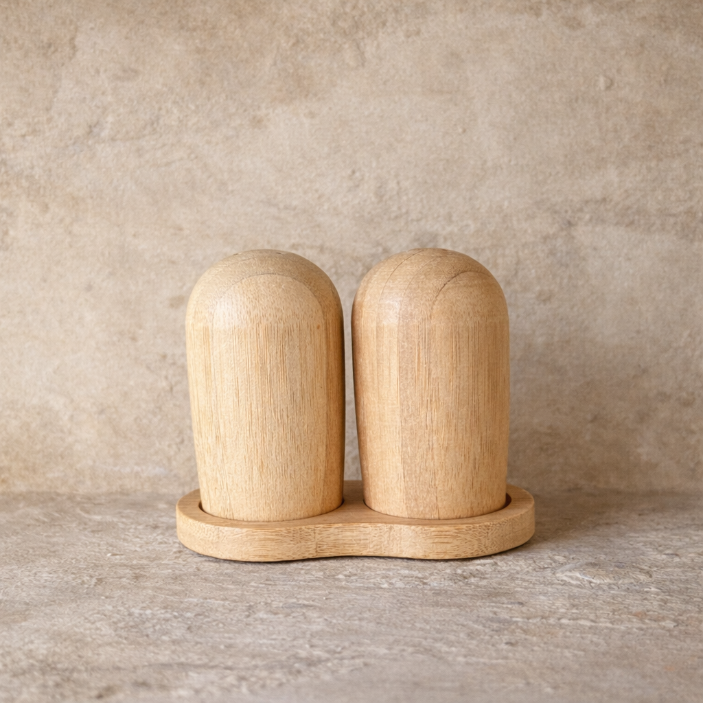 Saverlly Bambu Standlı İkili Oval Model Tuzluk KOD:94660