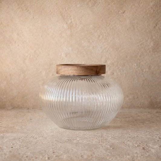 Milary Akasya Ağacı Kapaklı Çizgili Tombul Model Kavanoz KOD:114