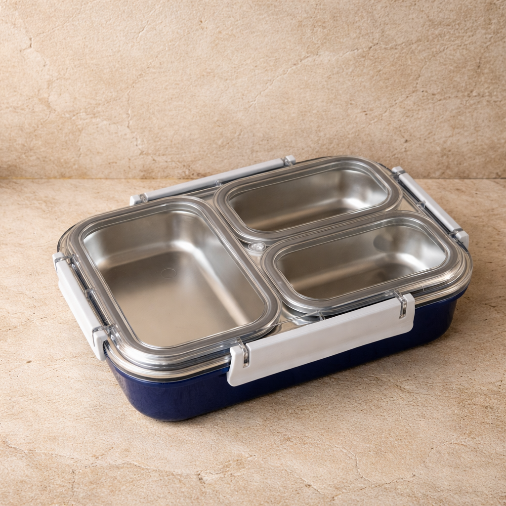 Vichally Vakumlu 3 Bölmeli Saklama Kabı Mavi 600 ml 6431