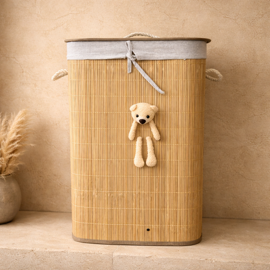 Saverlly Bambu Pelüşlü Kirli Çamaşır Sepeti 40x30x60 cm KOD:36997