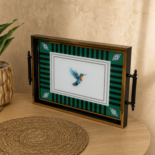 Pashally Bird Desenli Kulplu Tepsi Yeşil KOD:1003