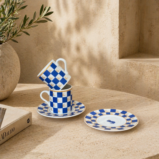 Pashally Dama Model Porselen İkili Kahve Fincan Takımı Mavi KOD:1021