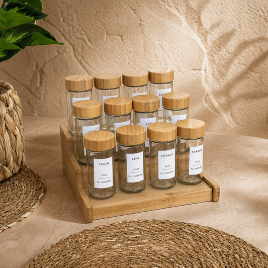 Milany Bambu Standlı Silindir Baharatlık Seti 12 Parça KOD:116