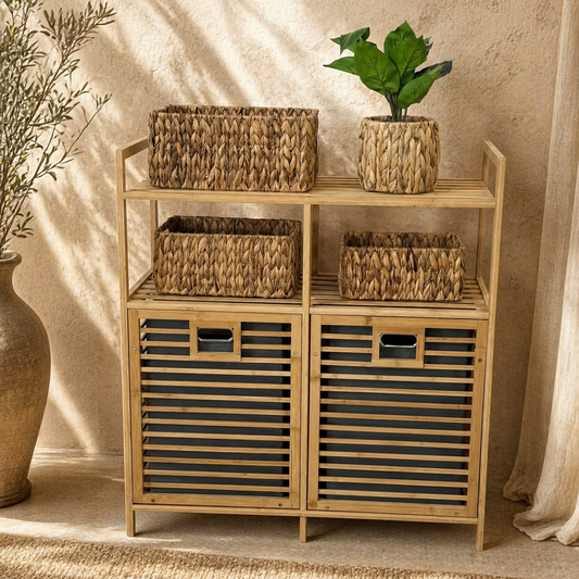 Kardelly Bambu Çift Bölmeli Kirli Çamaşır Sepeti  KOD:7985