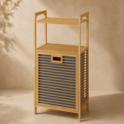 Eva  Medusa Bambu Kirli Çamaşır Sepeti 2 Katlı Raf Banyo Dolabı 95x40x30 cm