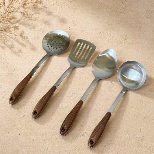 Cookerlly Ahşap Tutmalı Çelik Mutfak Seti 4 Parça KOD:1764-65-66-67