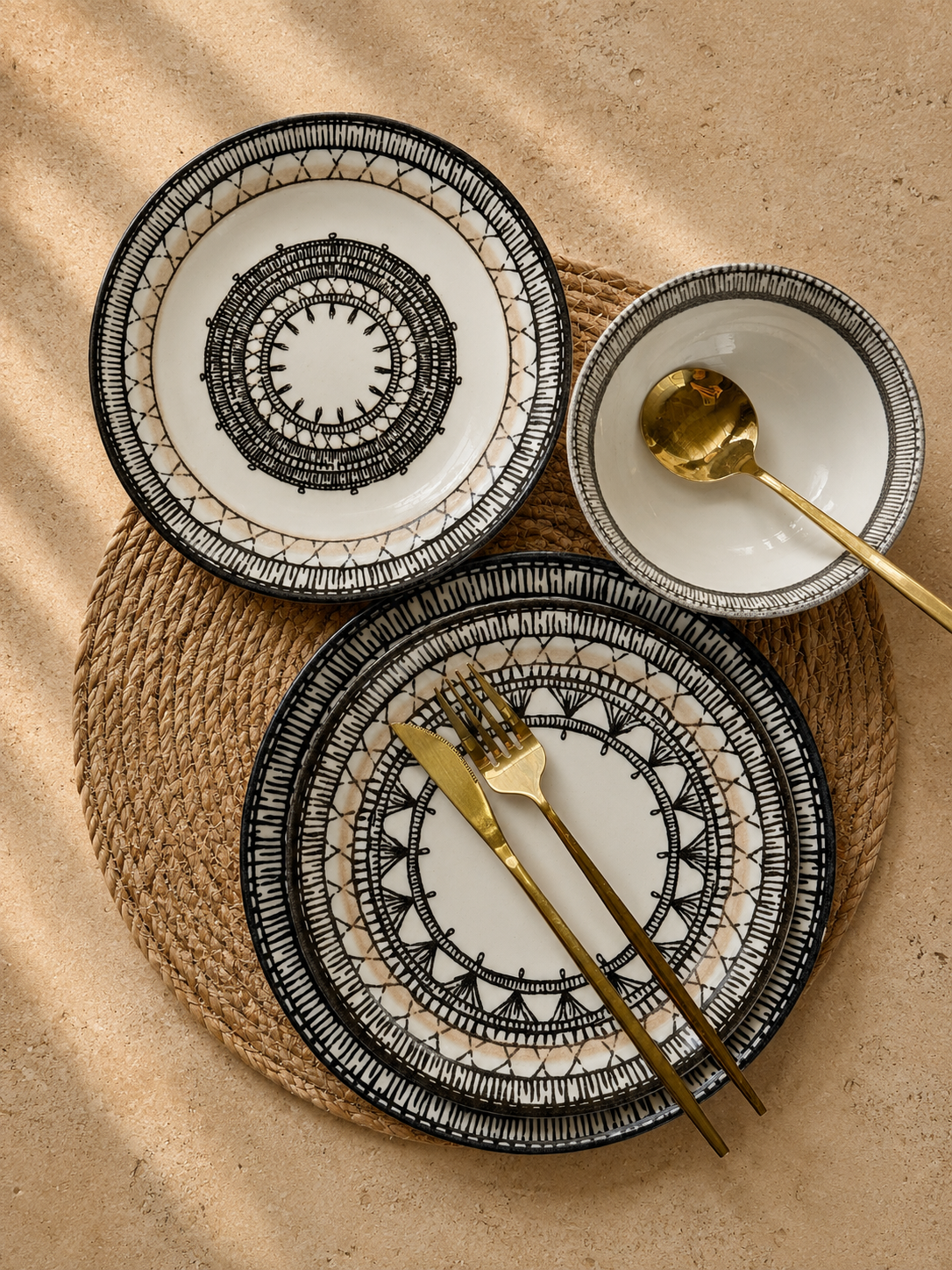 Black-White 24 Parça Porselen Yemek Takımı 6 Kişilik (stately)