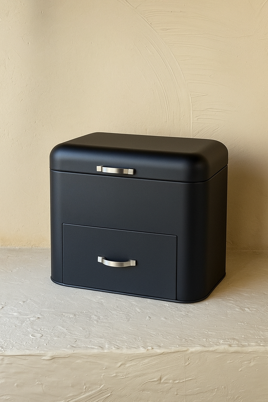 Vintage Çekmeceli Metal Ekmeklik Mat Siyah KOD:019