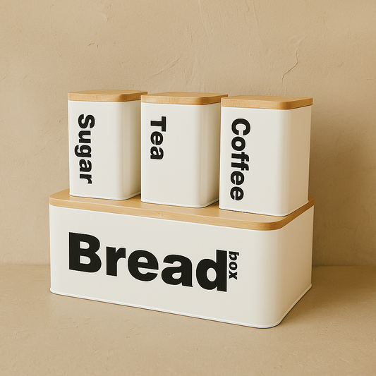 Vintage Bambu Kapaklı Ekmeklik Kavanoz Seti Beyaz KOD:345
