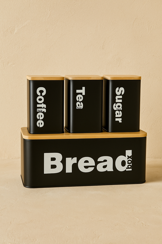 Vintage Bambu Kapaklı Ekmeklik Kavanoz Seti Siyah KOD:345