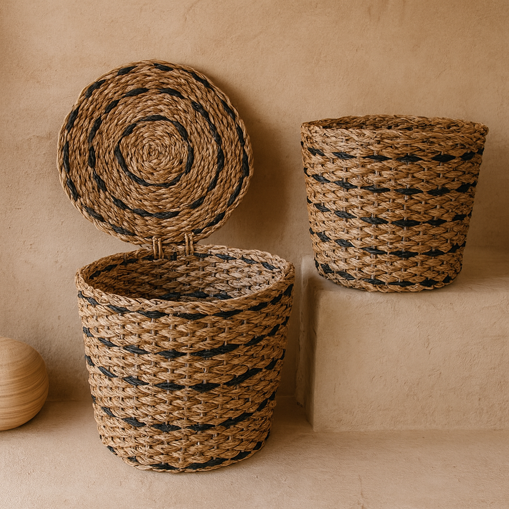 SVR Kapaklı İki Boy Yuvarlak Hasır Patates Soğanlık Siyah KOD:15841