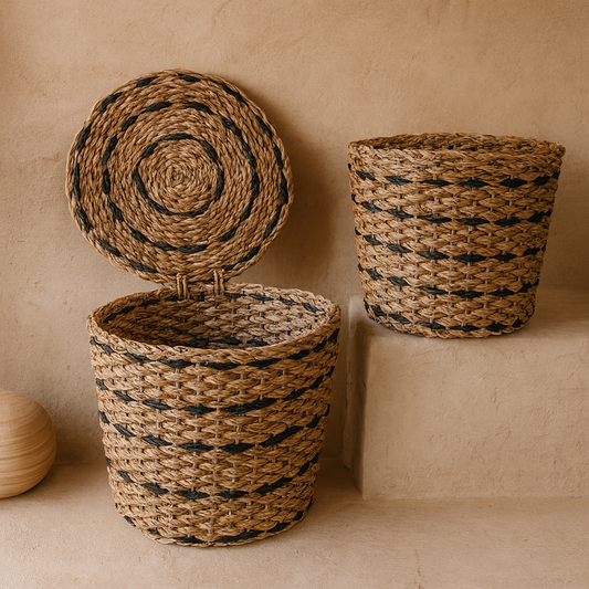 SVR Kapaklı İki Boy Yuvarlak Hasır Patates Soğanlık Siyah KOD:15841