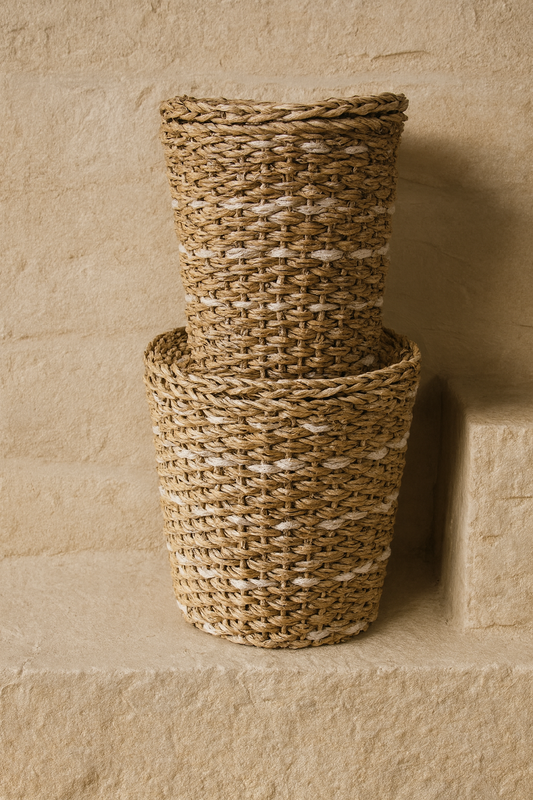 SVR Kapaklı İki Boy Yuvarlak Hasır Patates Soğanlık Krem KOD:15841