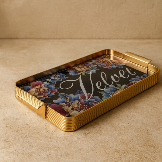 Arow Velvet Gold Desenli Cam Tepsi KOD:1207