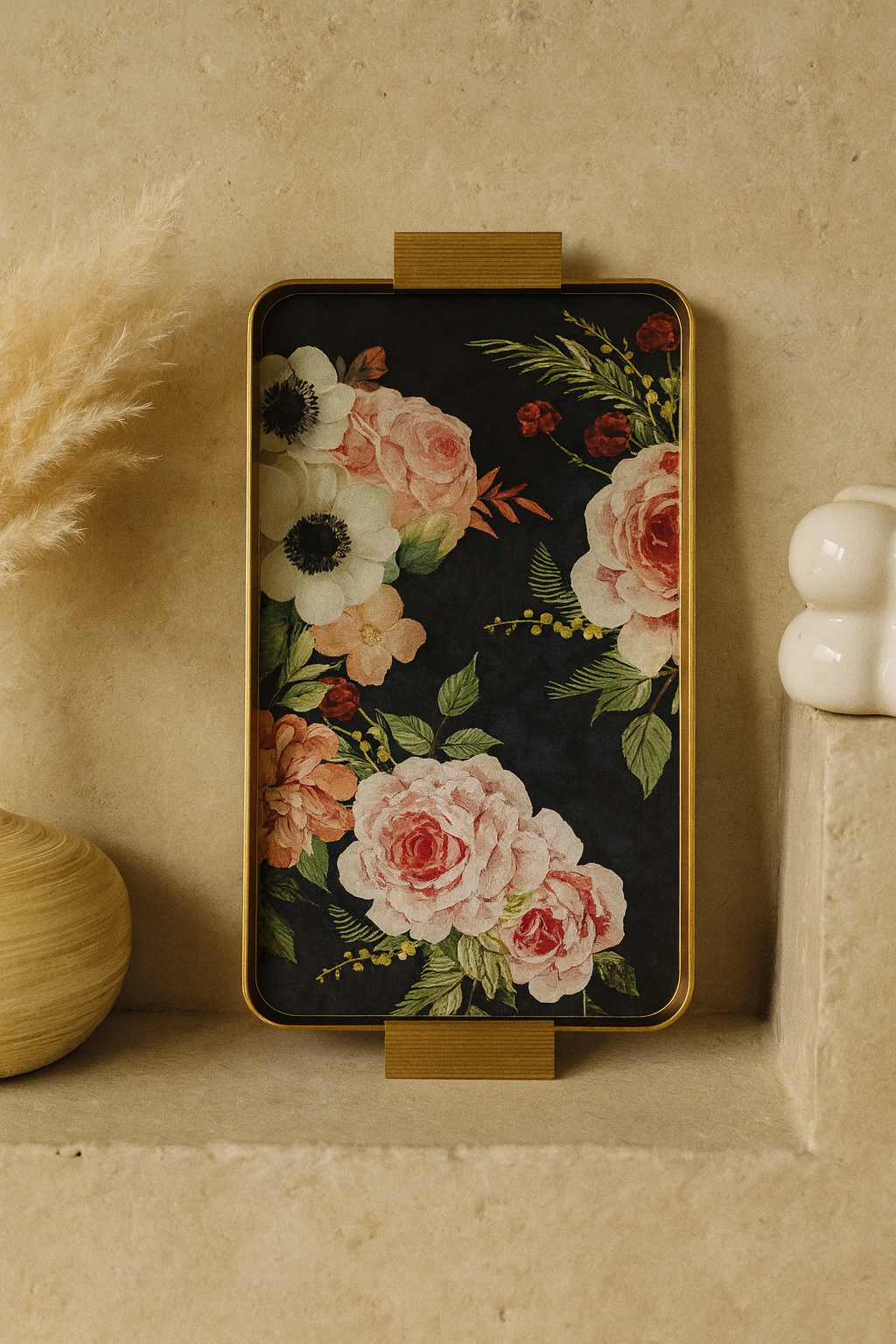 Arow Gold Garden Desenli Cam Tepsi KOD:1212