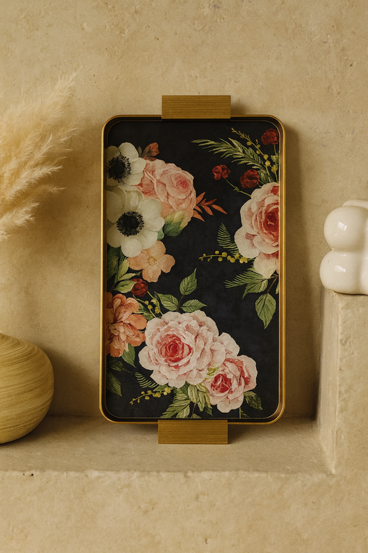 Arow Gold Garden Desenli Cam Tepsi KOD:1212