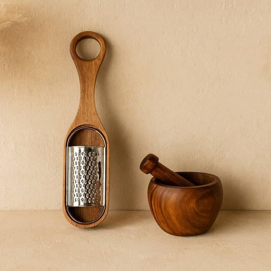 Arow Akasya Ağacı Mutfak Seti Havan Rende Seti