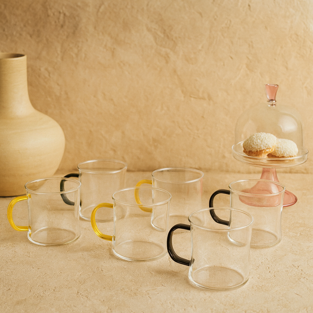 Tutku Borosilikat Cam Renkli Kulp 6 Adet Kupa Seti KOD:711