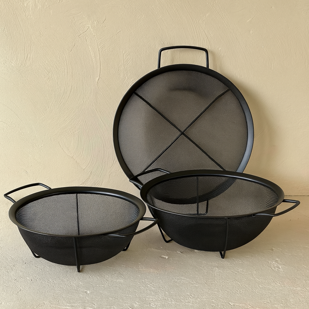 Vadi 3 Boy Ayaklı Süzgeç Seti Çelik Fırın Boya 30 cm, 28 cm, 25 cm