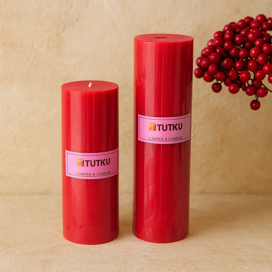 Tutku İki Boy Silindir Mum Seti Kırmızı