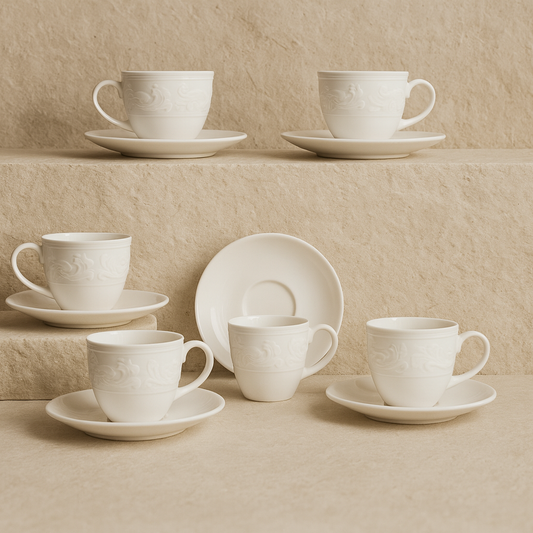 Porline Helena Porselen Kahve Fincan Seti 6 Kişilik Beyaz