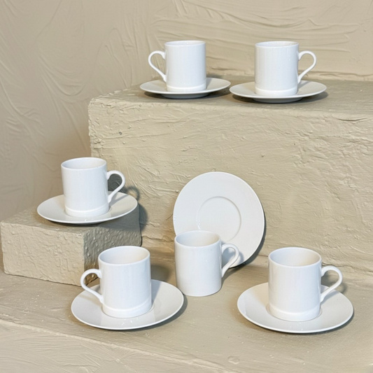 Porline Porselen Kahve Fincan Seti 6 Kişilik Beyaz