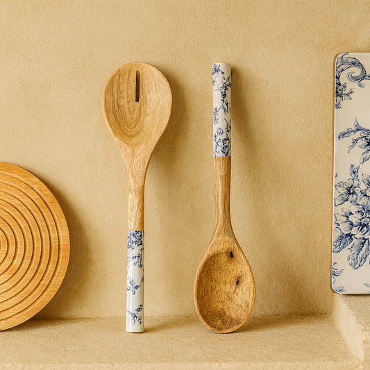 Selin İkili Mavi Desenli Salata Servis Kaşığı KOD:HSL-18