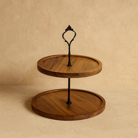 Milay Akasya Ağacı İki Katlı Yuvarlak Sunumluk KOD:164