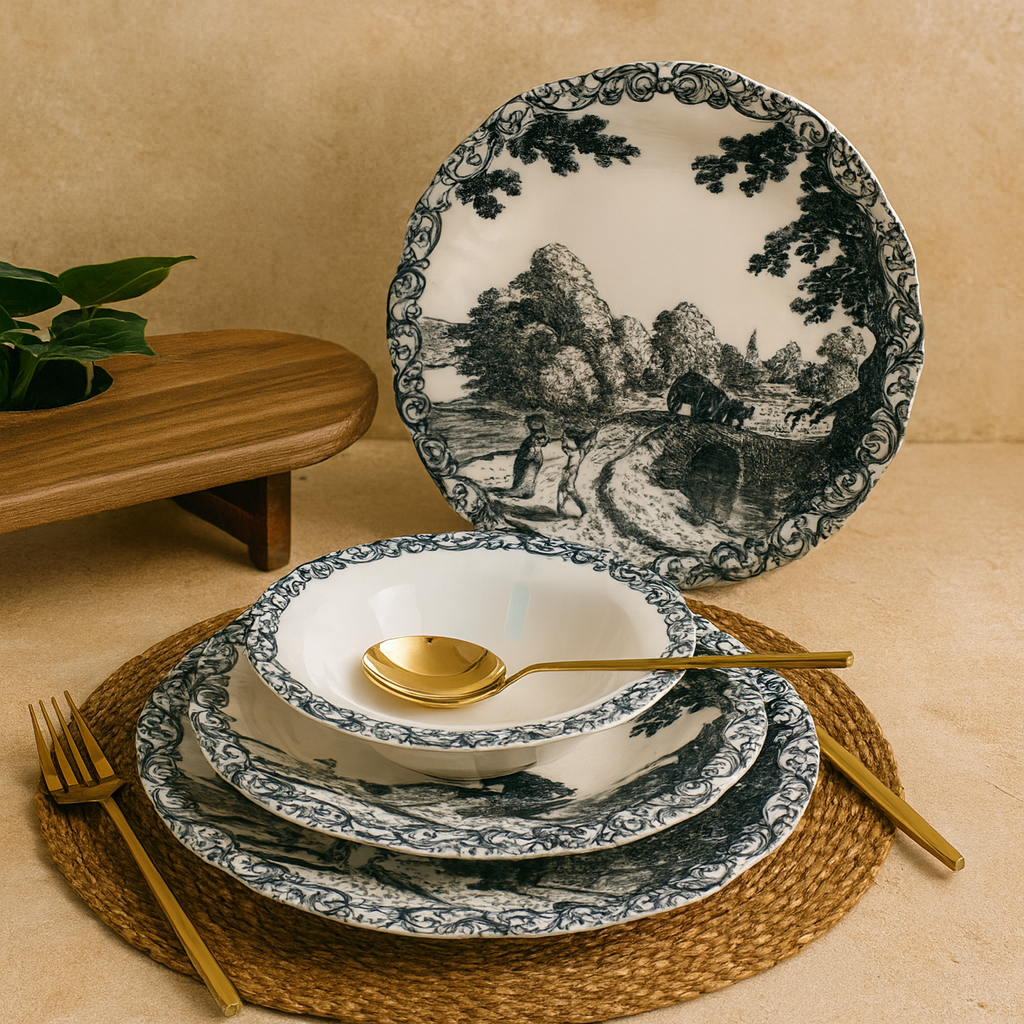 Porser Porselen 24 Parça Yemek Takımı 6 Kişilik Siyah KOD:NOİRDEN-30402-1