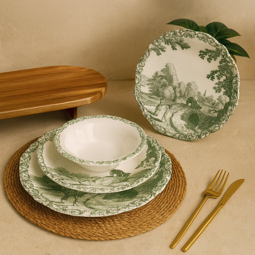 Porser Porselen 24 Parça Yemek Takımı 6 Kişilik Yeşil KOD:ARVENNA-30402-3