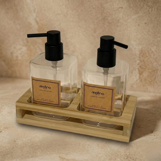 Malina Bambu Standlı Kare Sıvı Sabunluk Seti Kod:10984