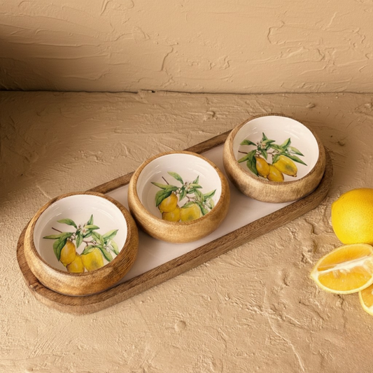 Selin Oval Standlı 3 lü Çerezlik Seti Kahvaltılık Lemon Desenli KOD:HSL-12