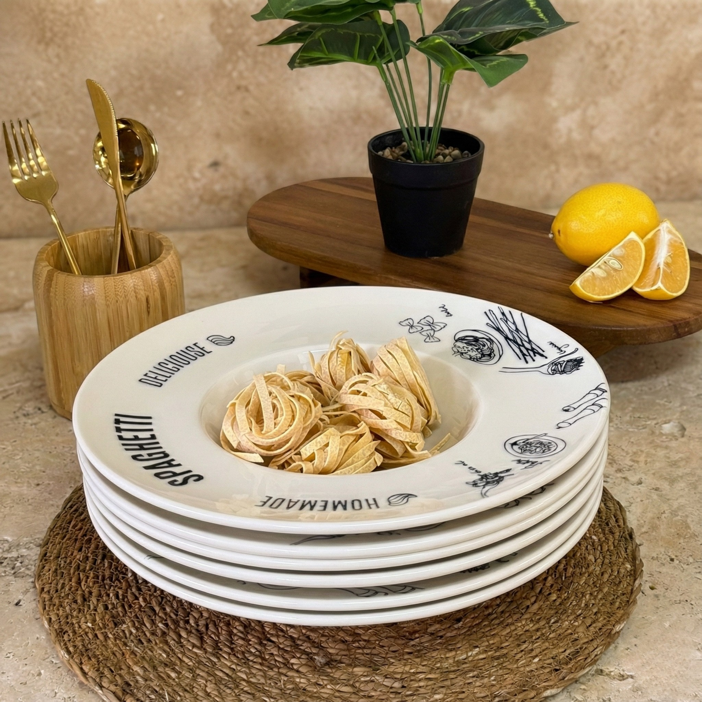 Porser Spagetti Porselen Makarna Tabağı 6 Adet