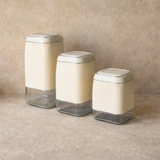 Loven Vakumlu Jar Kavanoz Set 3 Boy Kare Model Krem KOD:0405