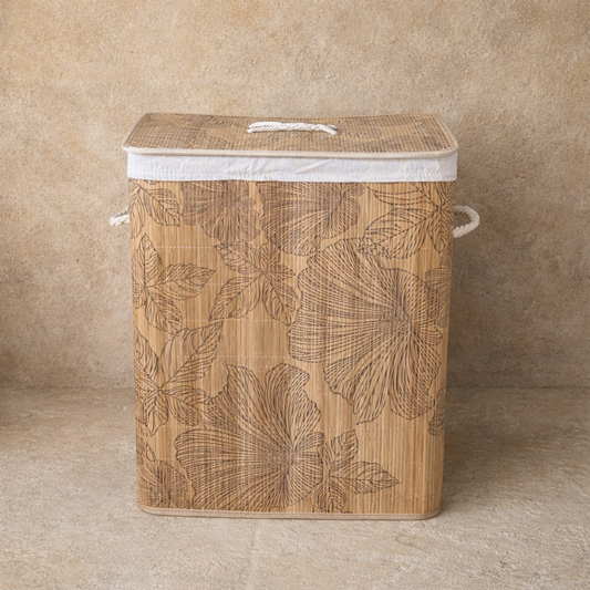 Lorena Desenli Bambu Kapaklı İçi Astarlı Kirli Çamaşır Sepeti KOD:790
