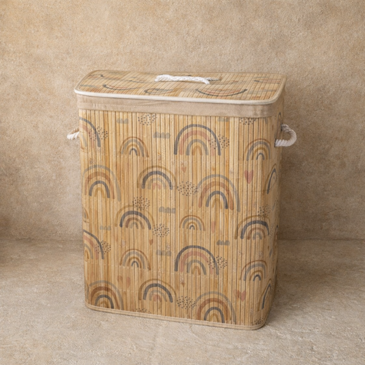 Loren Desenli Bambu Kapaklı İçi Astarlı Kirli Çamaşır Sepeti KOD:789