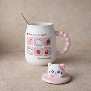 Tutku Cat İs Happy Kapaklı Porselen Kupa 400 ml