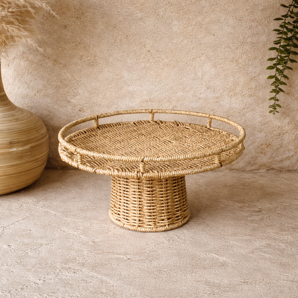 Rattan Ayaklı Yuvarlak Meyvelik Sunumluk Naturel