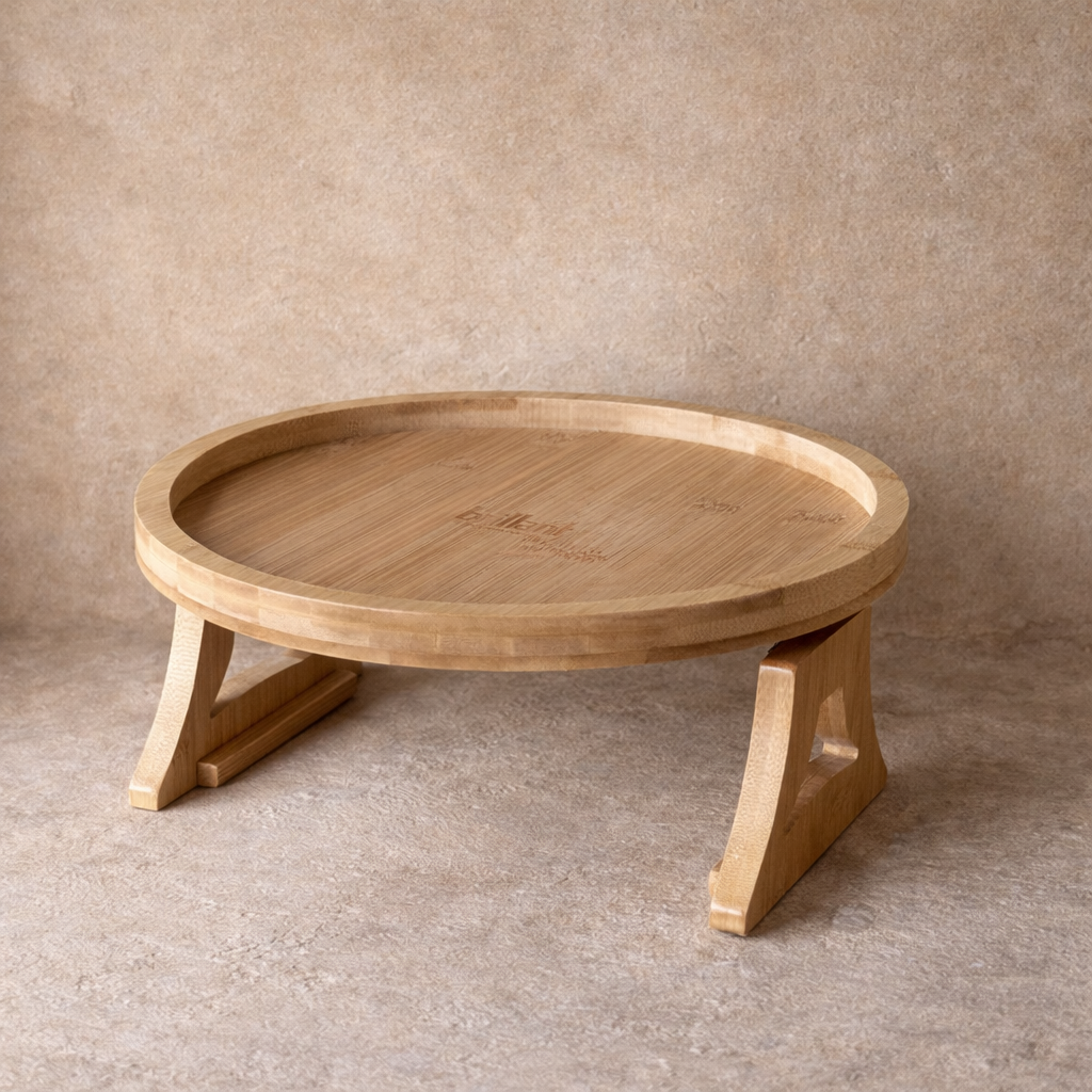 Diamond Bambu Yuvarlak Koltuk Kenarı Tepsi 30x30 cm KOD:6593