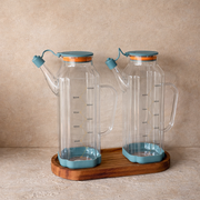 MRP Oval Ahşap Standlı İkili Yağdanlık Seti Yeşil 1 Litre
