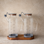 MRP Oval Ahşap Standlı İkili Yağdanlık Seti Gri 1 Litre