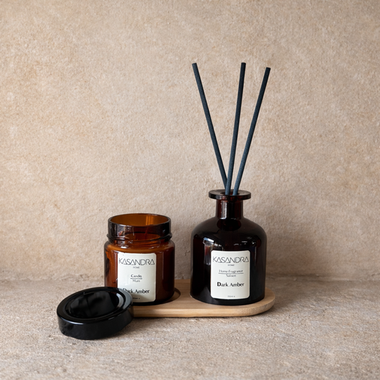 Kasandra Bambu Standlı Mum ve Oda Koku Seti Amber