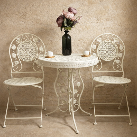 PNL Ferforje Masa Sandalye Seti 3 Parça Krem KOD:8760-8766