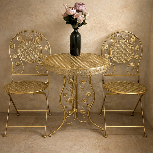 PNL Ferforje Masa Sandalye Seti 3 Parça Gold KOD:8760-8766