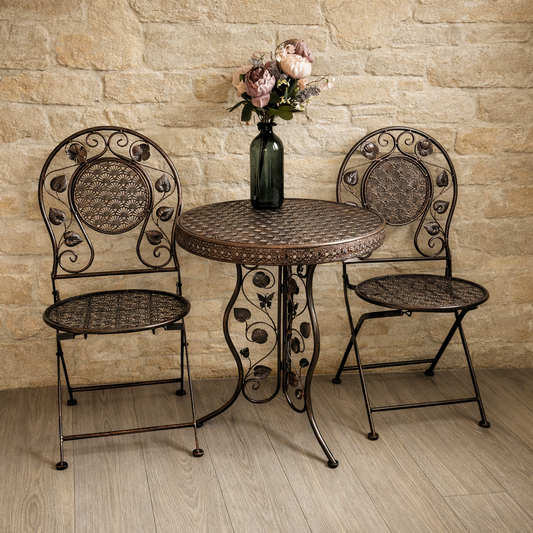 PNL Ferforje Masa Sandalye Seti 3 Parça Bronz KOD:8760-8766