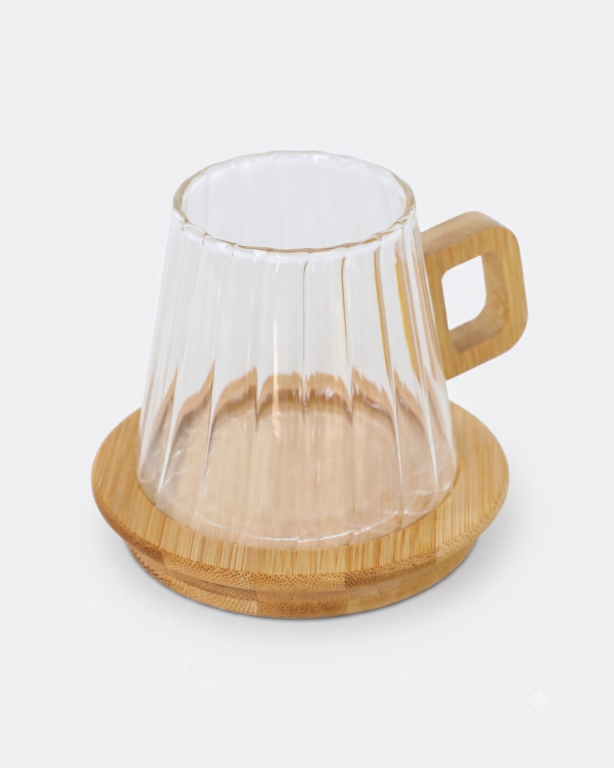 Savorry Bambu Altlıklı Çizgili Cam Kupa 300 ml Svl 101 A